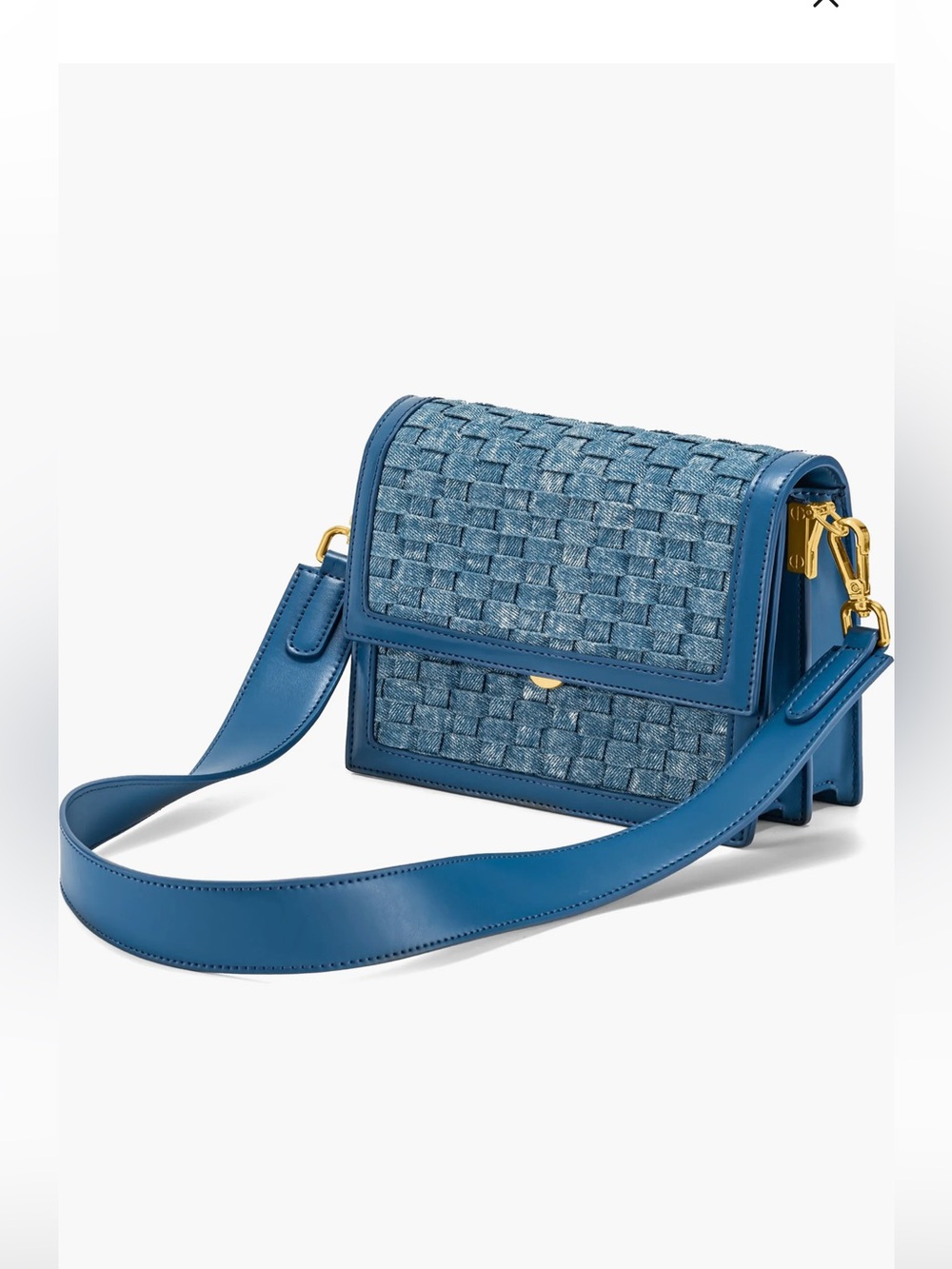 JW PEI Blue Woven Crossbody Bag with Gold Hardware
